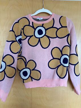 THML Women’s L Pink Floral Crewneck Knit Long Sleeve Pullover Sweater